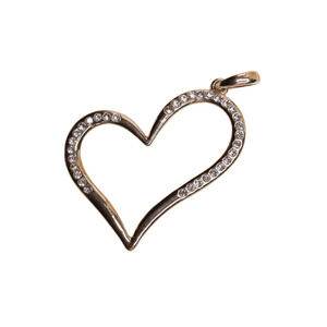 Gold Tone Metal Women's Heart Rhinestone Pendant - 1.5 Inches Long